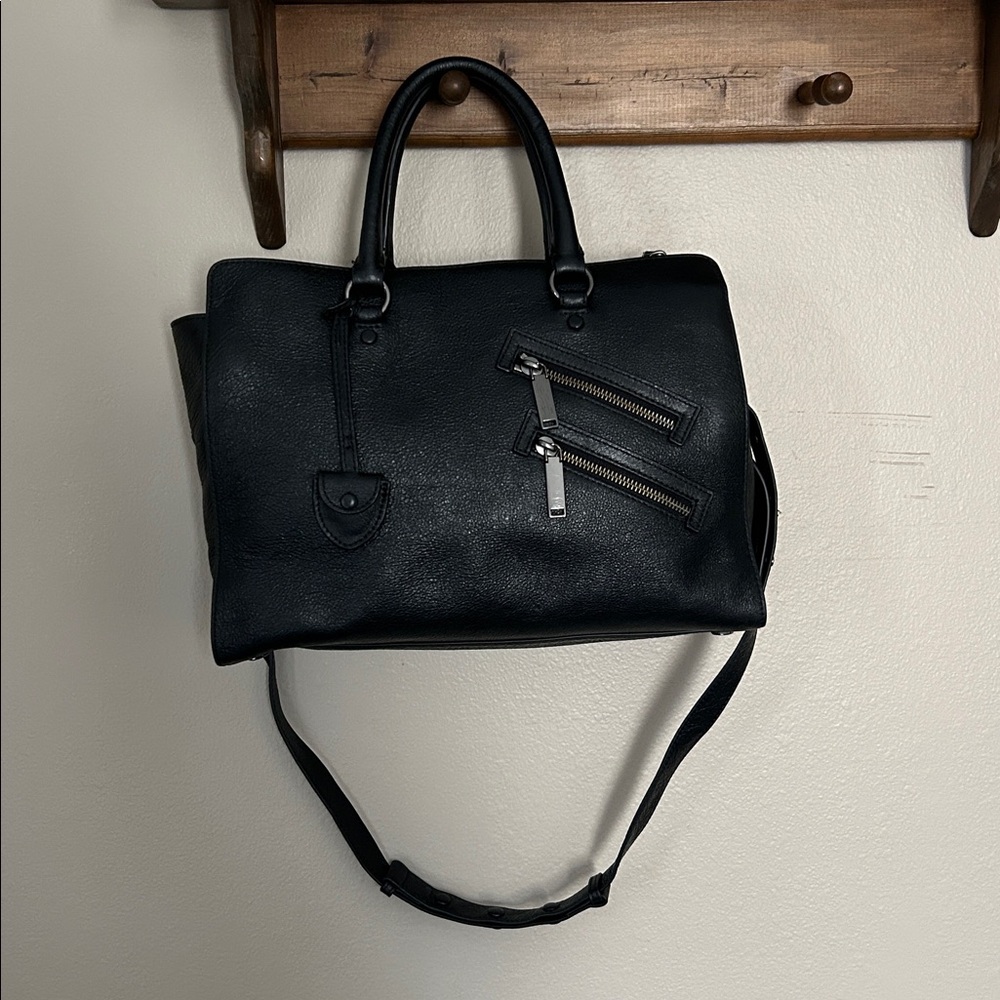 Black Leather Convertible Satchel Bag - Unbranded